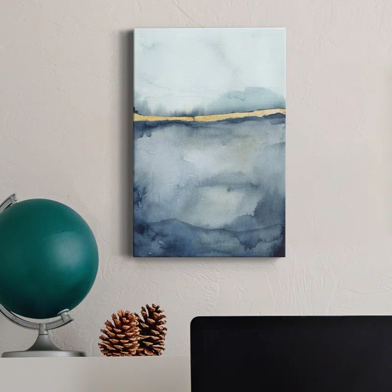 Coastal Horizon Blue and Gold Canvas Wall Art