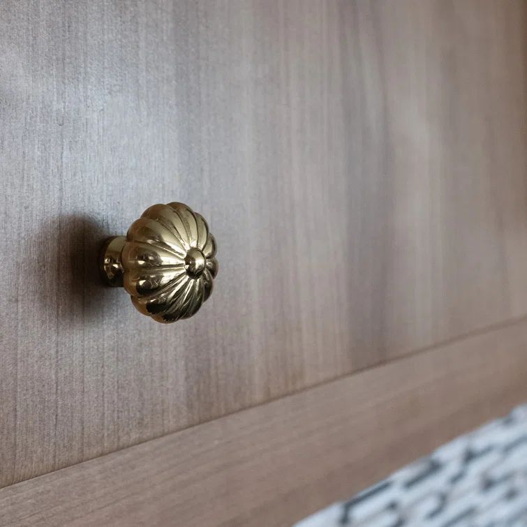 Small Polished Brass Traditional Flower Knob with Mounting Hardware