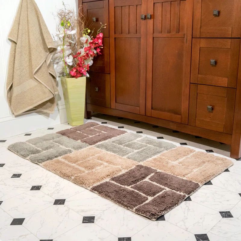 Berkeley Tan and Gray Cotton Tufted Bath Rug Set