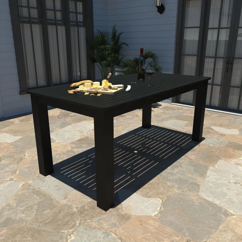 Black Rectangular Outdoor Counter Height Dining Table with Umbrella Hole