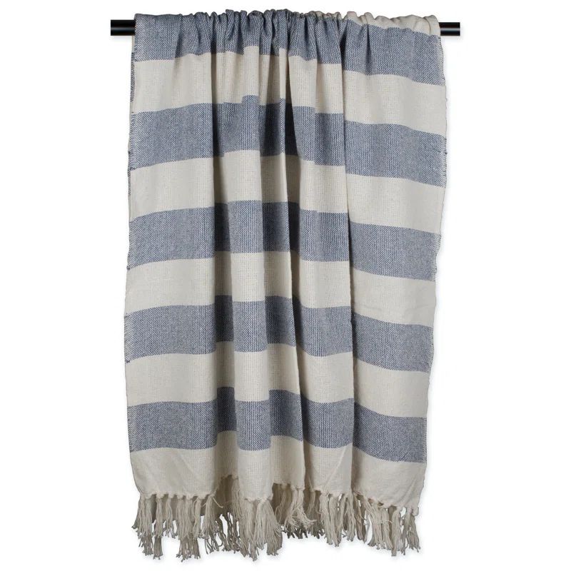 Gray and White Cotton Cabana Stripe Throw with Tassels