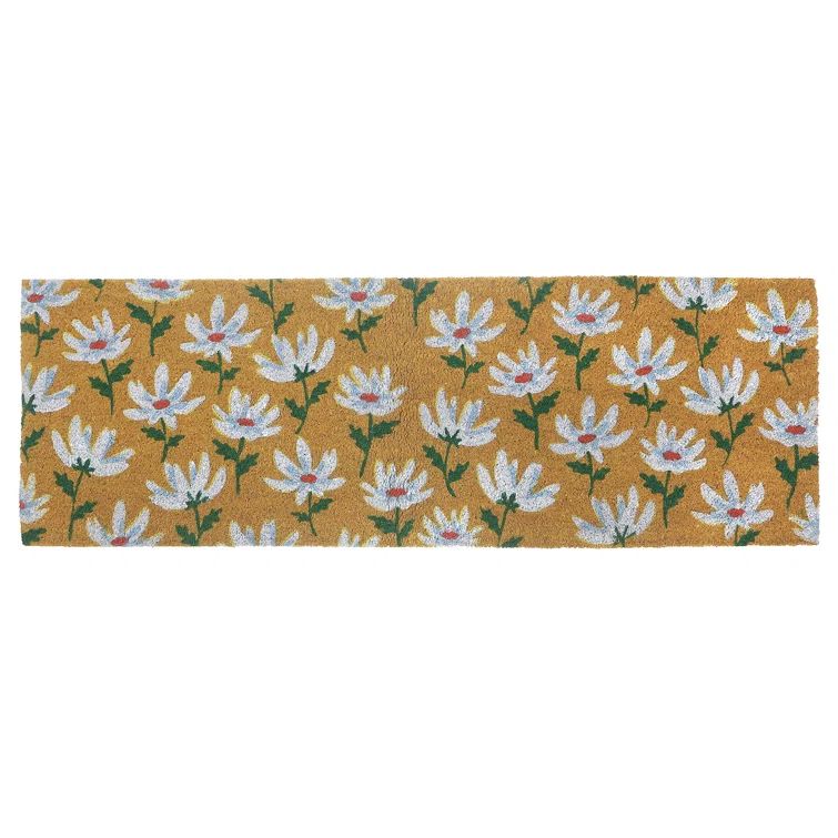Multicolor Coir Outdoor Door Mat with Shasta Daisy Design, 16 x 48
