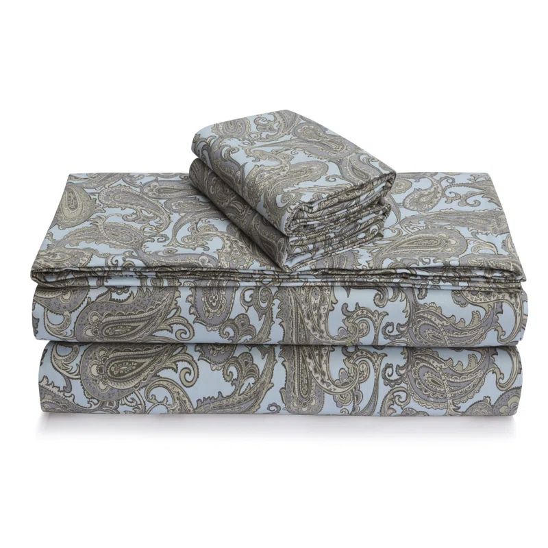 California King Brown Paisley Cotton Flannel Sheet Set