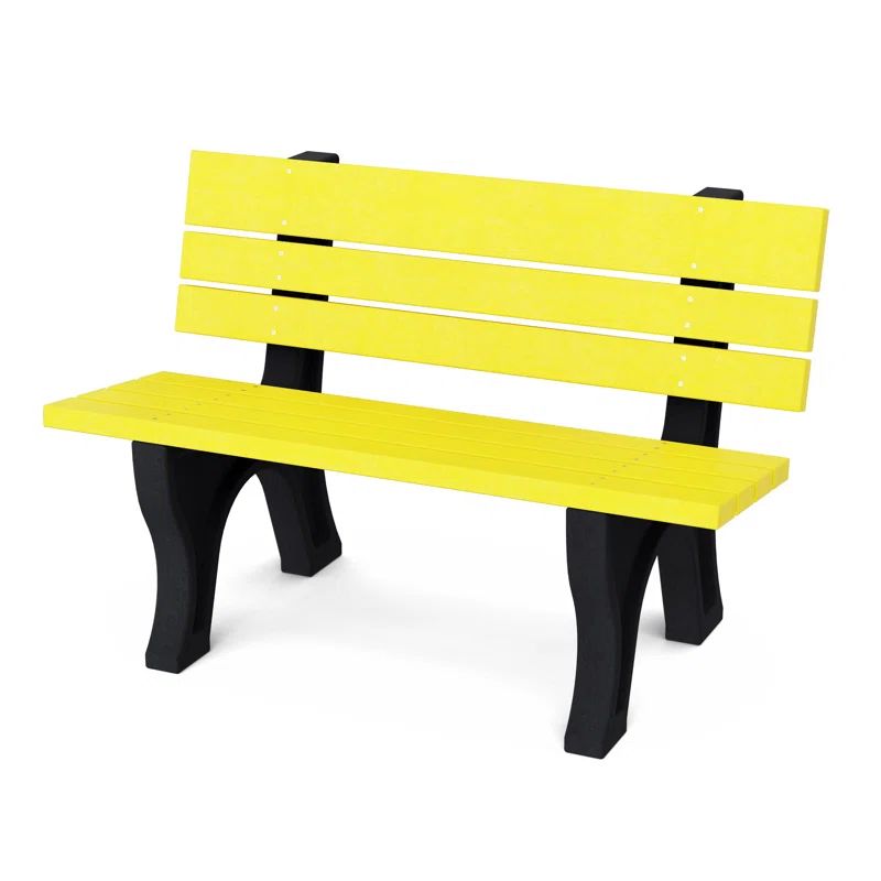 Lemon Yellow and Black Plastic Outdoor Park Bench, 4 ft.