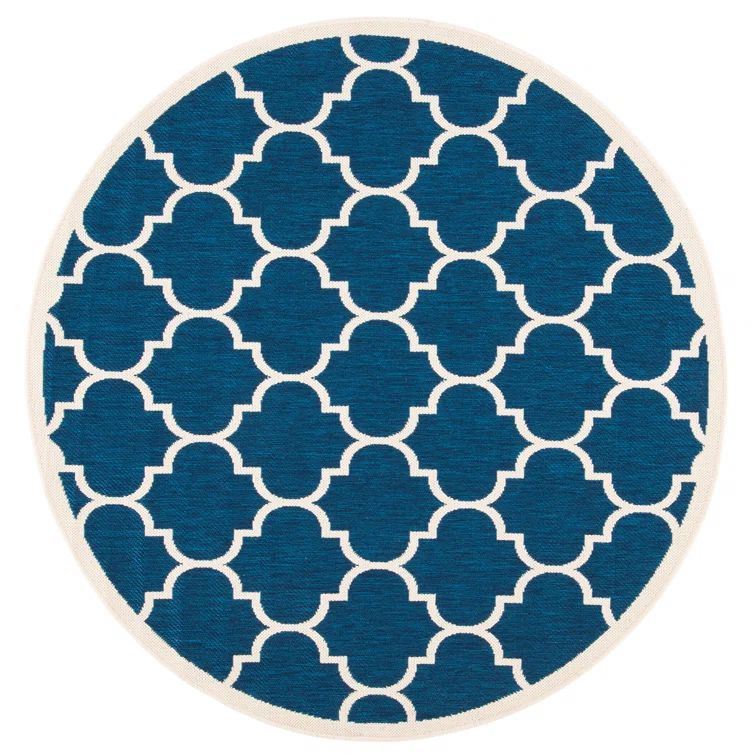 Navy Blue 59'' Round Synthetic Easy-Care Area Rug