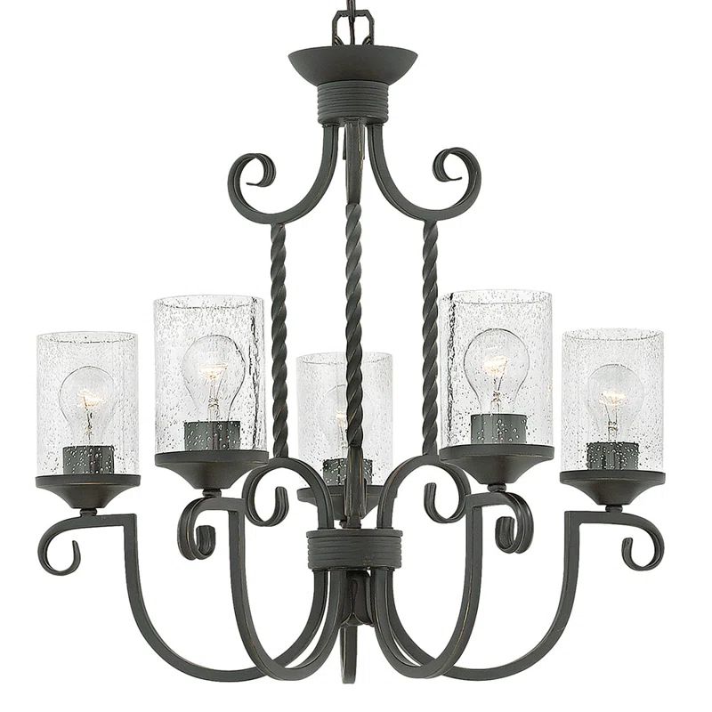 Olde Black 5-Light Chandelier with Clear Seedy Glass