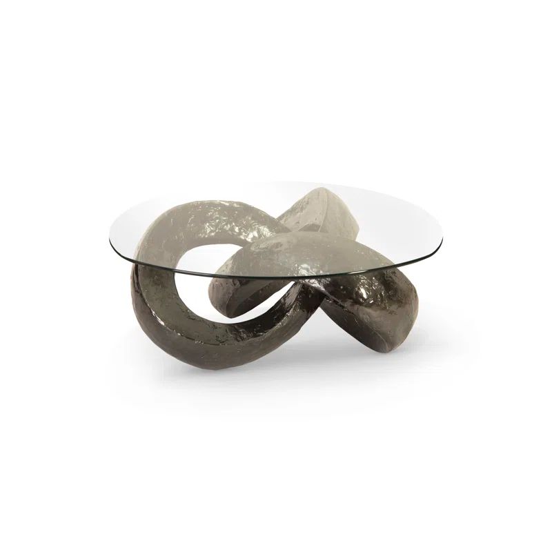 Contemporary Trifoil Round Coffee Table in Liquid Silver with Glass Top