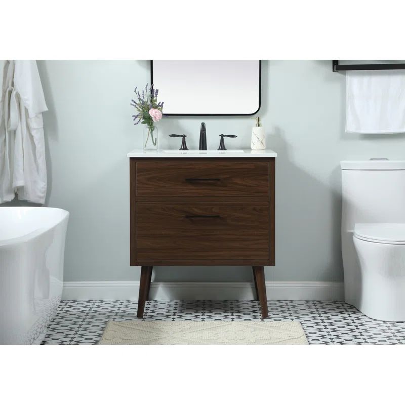 Walnut Mid-Century Modern Single Bathroom Vanity
