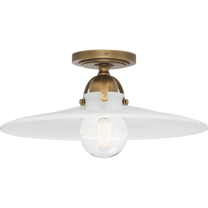 Arial Warm Brass Glass Semi Flush Mount Light