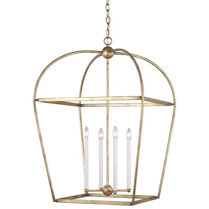 Antique Gild 4-Light Glass Lantern Chandelier
