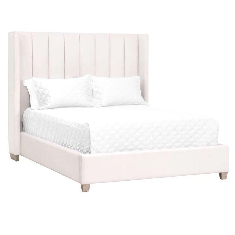 Cream Velvet Upholstered Queen Bed with Vertical Channel Stitched Headboard