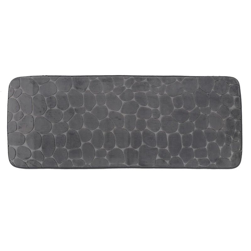 Dark Gray Memory Foam Geometric Shower Mat with Textured Accent