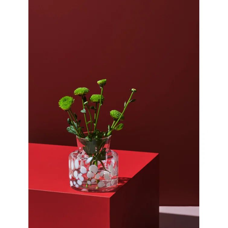 White Glass Abstract Print Table Vase