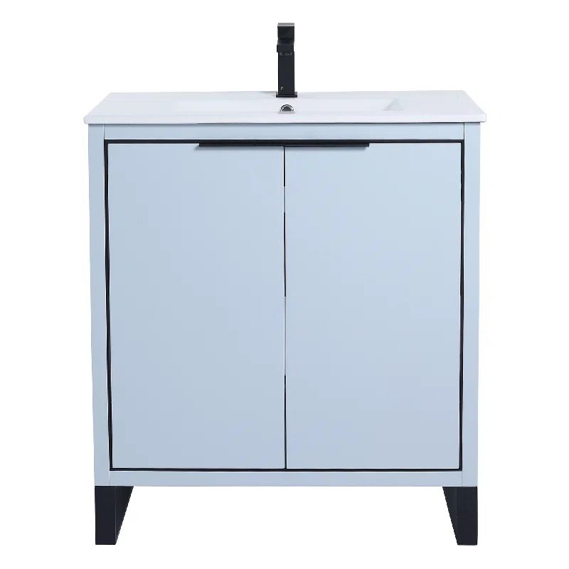 Pastel Blue Single Bathroom Vanity with White Ceramic Sink