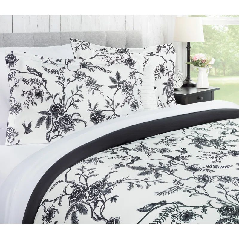 Chanasya Queen Black and White French Toile Microfiber Duvet Cover Set