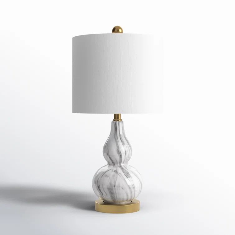 20.5" Mini Glass LED Table Lamp with White Linen Shade