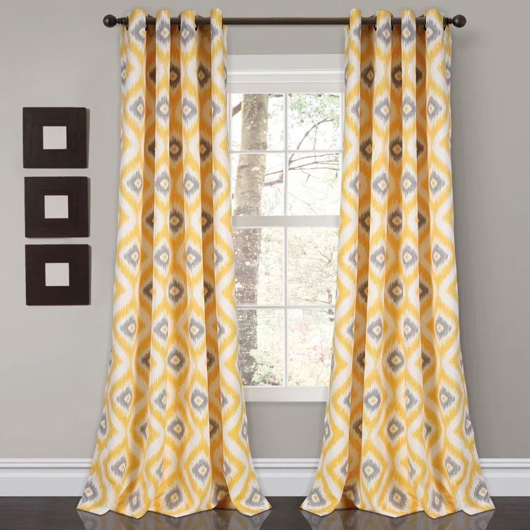 Yellow and Gray Polyester Room Darkening Window Panels