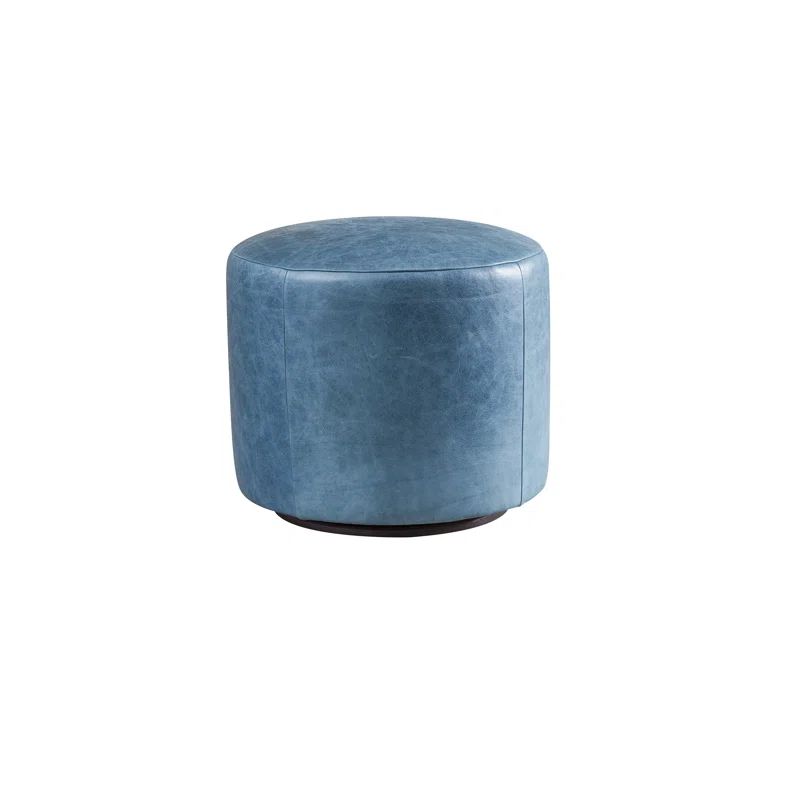 Barclay Butera Blue Genuine Leather Swivel Ottoman