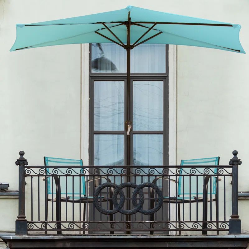 Blue Steel Half Round Patio Umbrella with Easy Crank