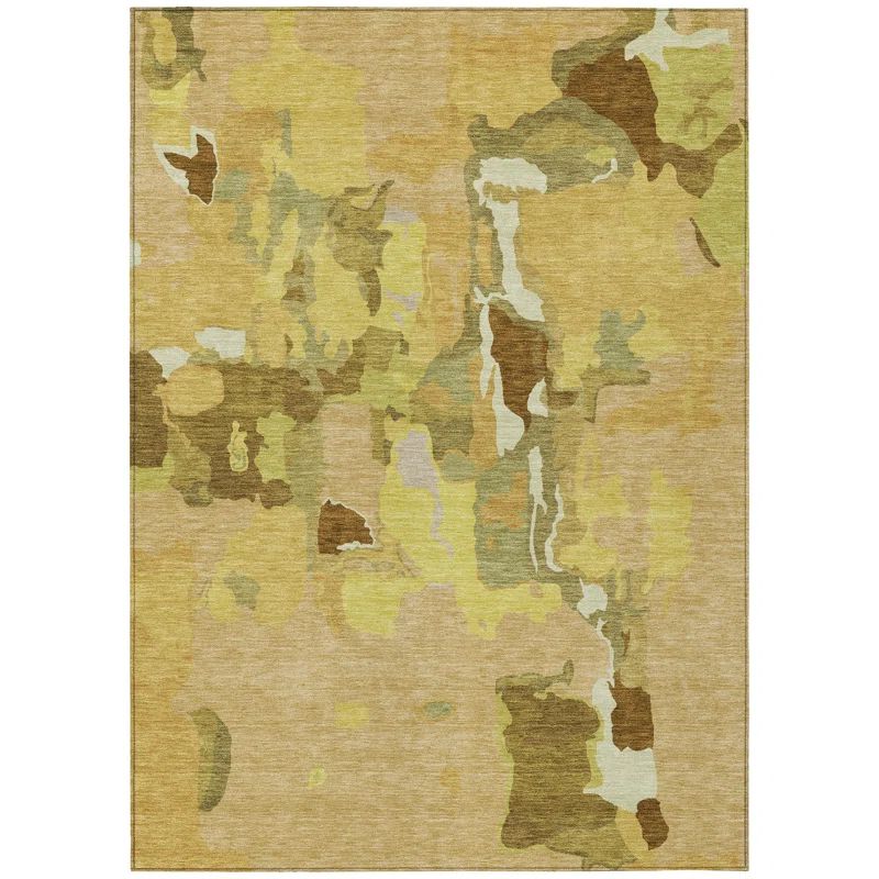 Gold Abstract Rectangular Washable Synthetic Area Rug 3' x 5'
