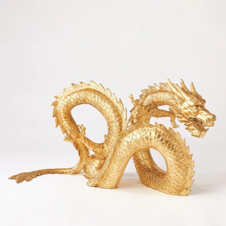 Large Gold Iron Dragon Figurine for Home Decor
