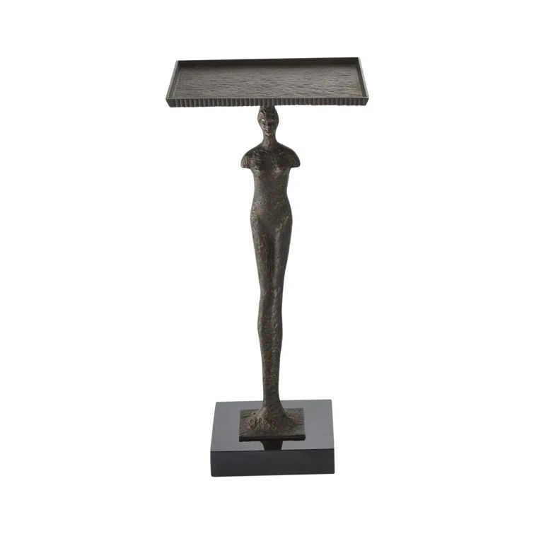 Modern Woman Bronze Finish Iron Side Table with Granite Base