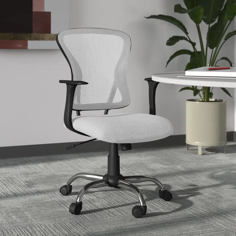 White Mesh Mid-Back Swivel Task Chair with Chrome Base