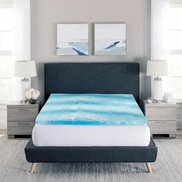 Twin XL Blue Gel Memory Foam Mattress Topper
