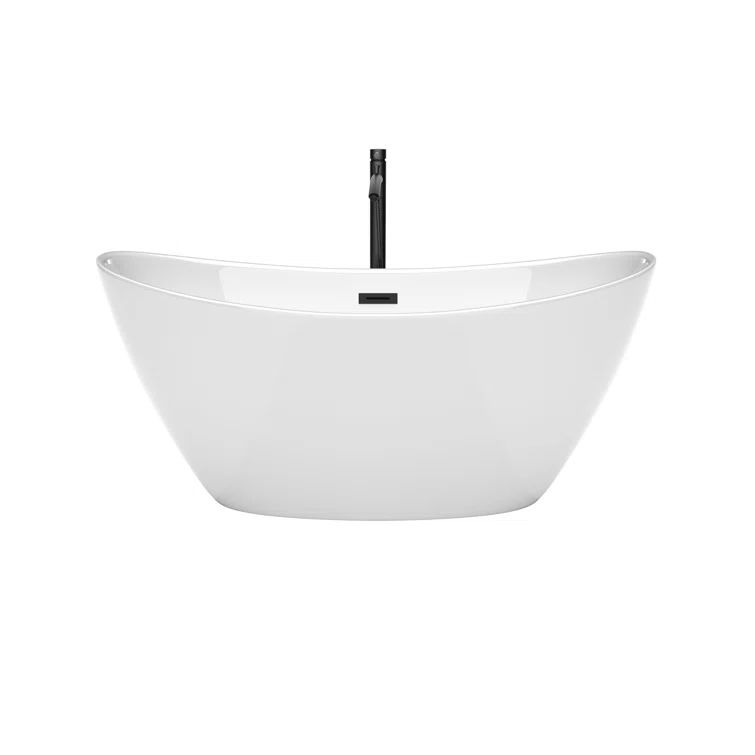 Dorrit 60" x 32" White Acrylic Freestanding Soaking Bathtub with Matte Black Faucet