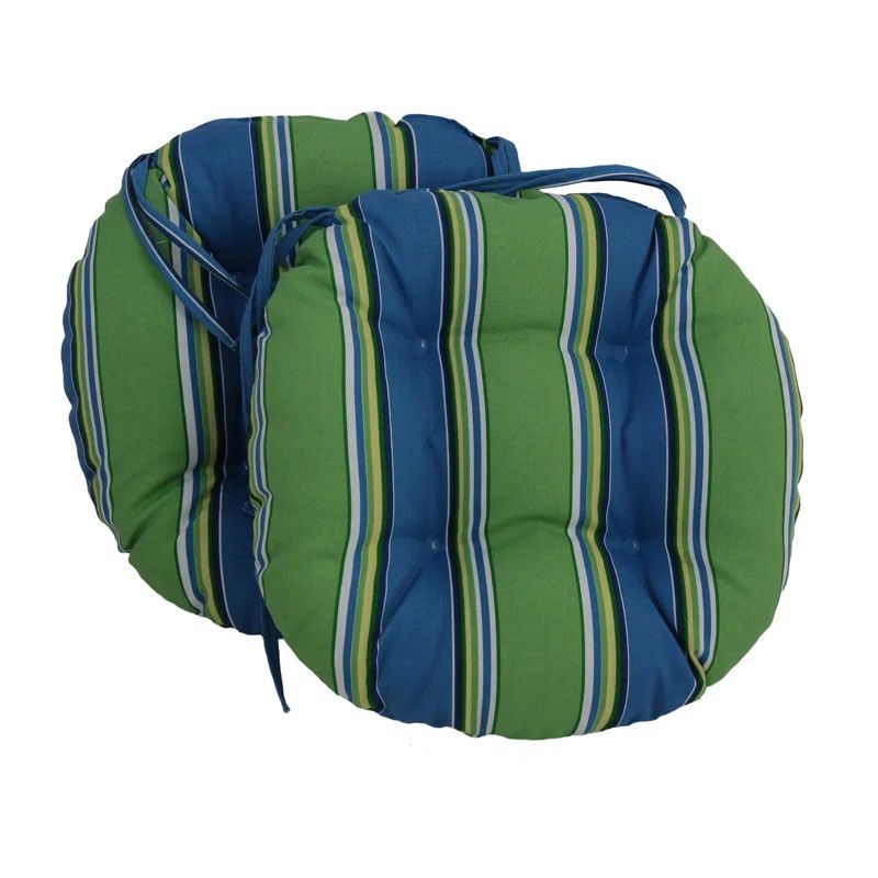 Haliwell Caribbean 16-inch Blue and Green Striped Outdoor Chair Cushions, Set of 2