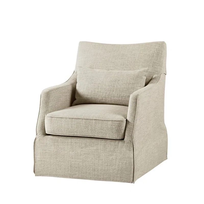 Beige Skirted Swivel Armchair with Lumbar Pillow