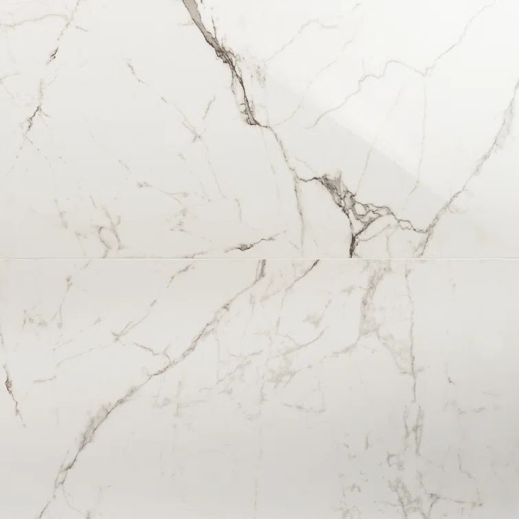 Large Format White Polished Porcelain Marble Look Tile