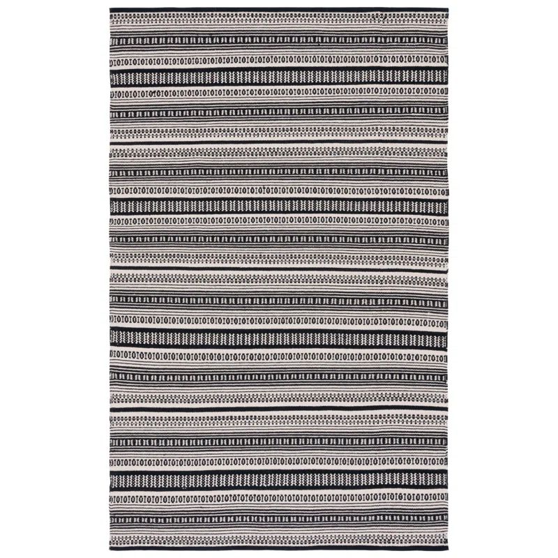 Coastal Montauk 5' x 8' Black and Ivory Handwoven Wool-Cotton Rug