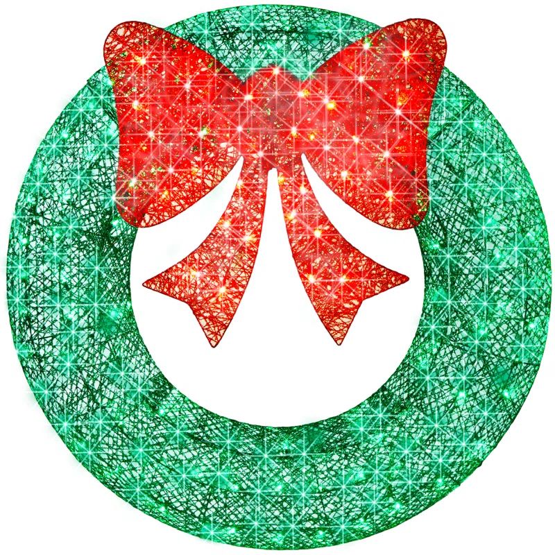 48-Inch Green and Red Pre-Lit Outdoor Christmas Wreath with LED Lights