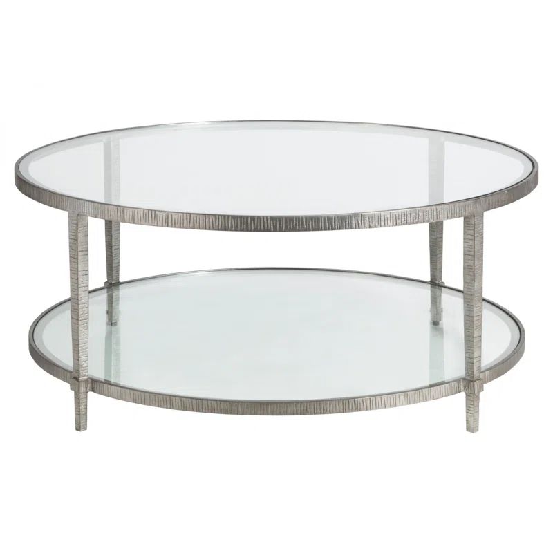 Silver Round Glass Cocktail Table with Iron Base