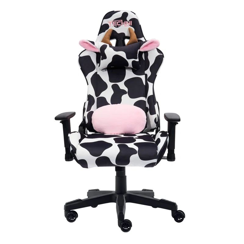 TS85 Cow Print Black and White Velvet Gaming Chair with Memory Foam