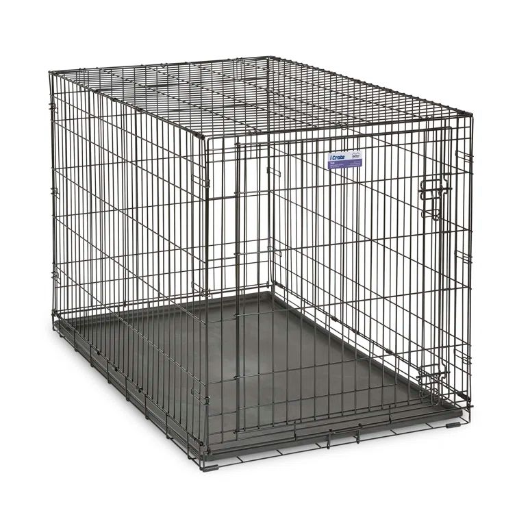 Extra Large Black Rolling Metal Dog Crate with Divider