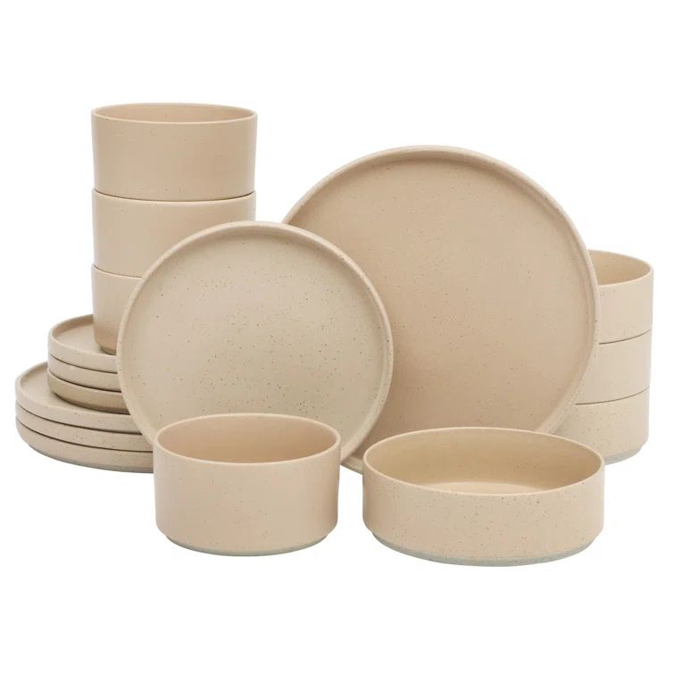 Tatum Semi-Glossy Tan Porcelain Round Dinnerware Set, Service for 4