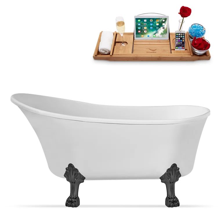 55" White Acrylic Clawfoot Bathtub with Brushed Gun Metal Feet