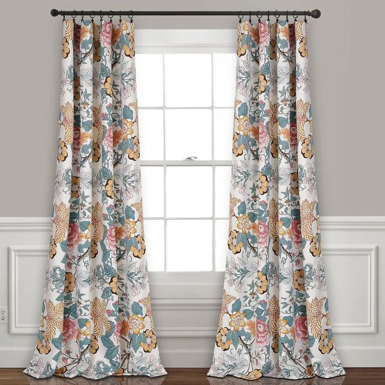 Sydney Blue and Yellow Floral Blackout Curtain Panels, 84" x 52"
