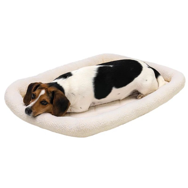 Medium Cream Sherpa Fleece Bolster Crate Pet Bed