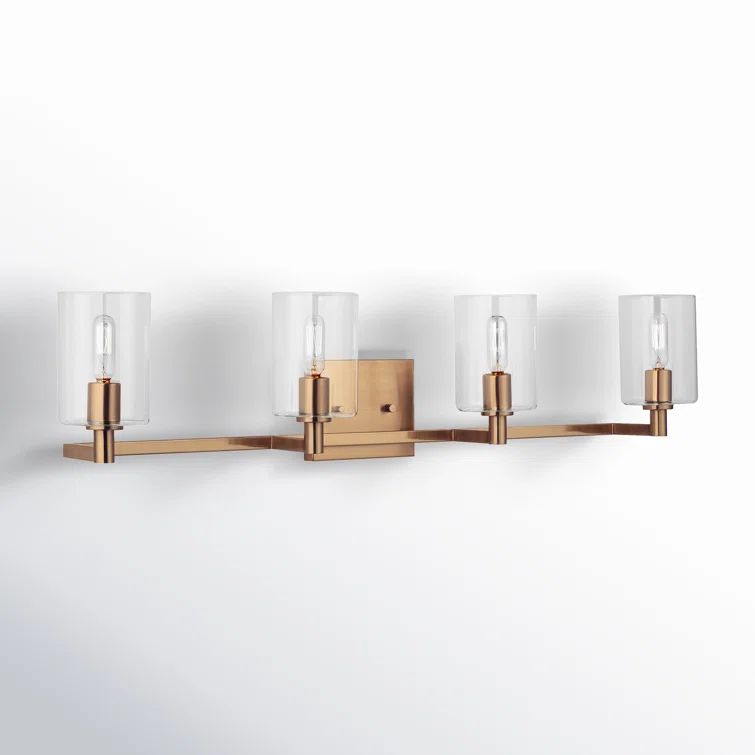 Satin Brass 4-Light Vanity Fixture with Clear Glass Shades