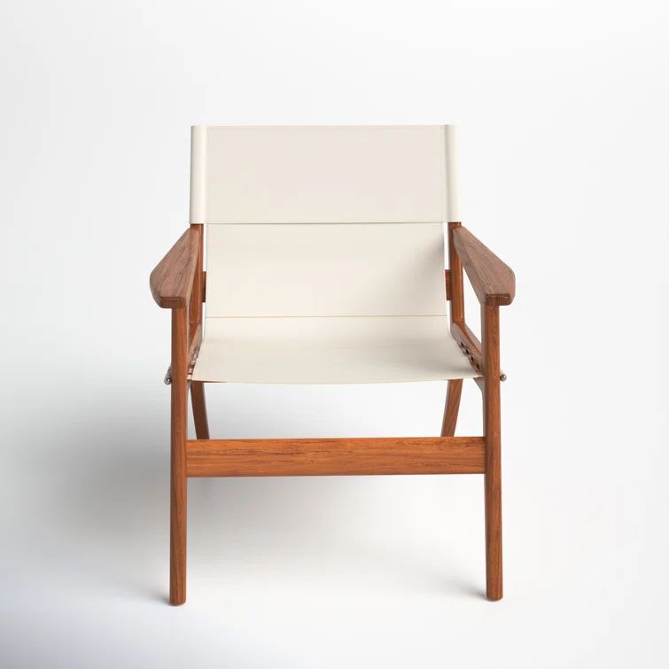 Culkin White Leather and Mahogany Wood Sling Chair
