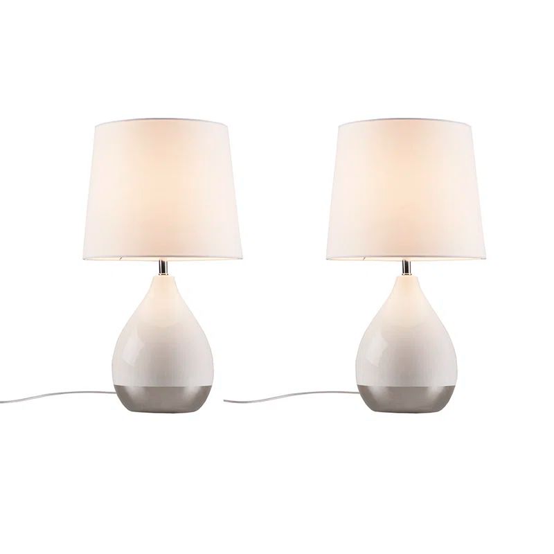 Liora 19" White and Silver Ceramic Table Lamp Set