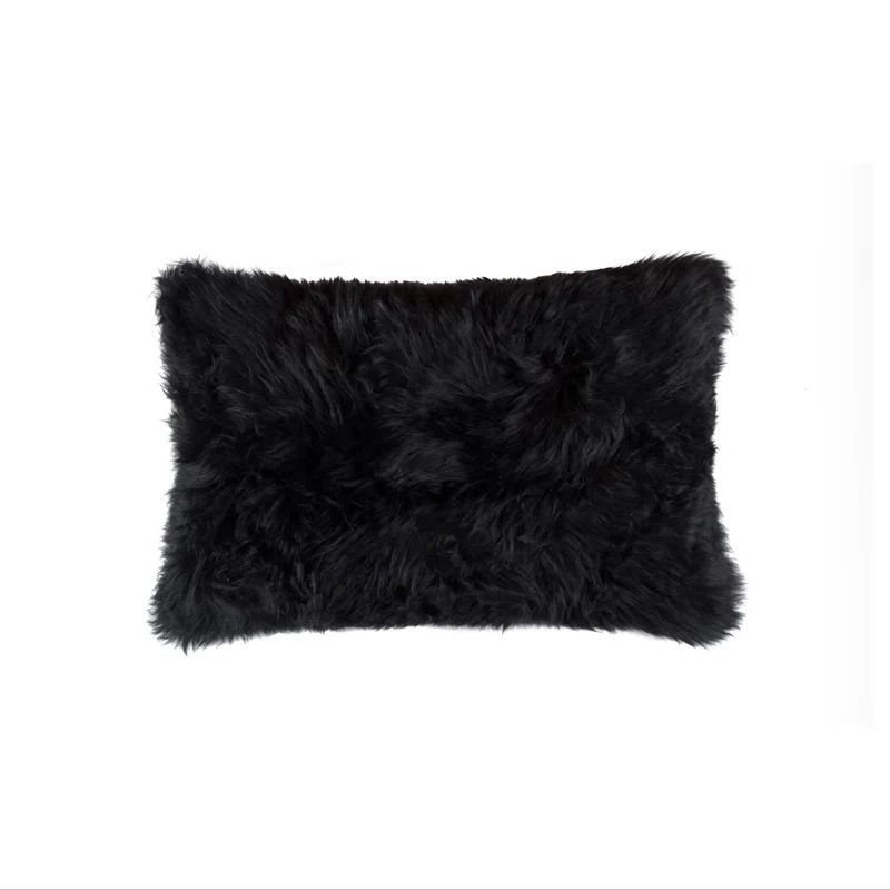 Lush Black New Zealand Sheepskin 18" Square Kids Pillow Set