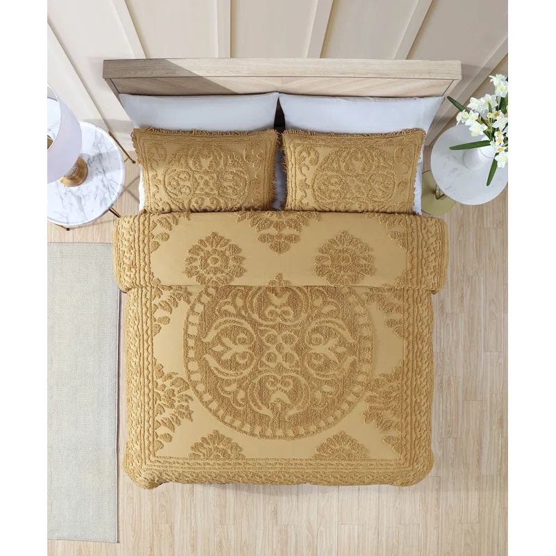 Gold Full Cotton Medallion Chenille Bedspread