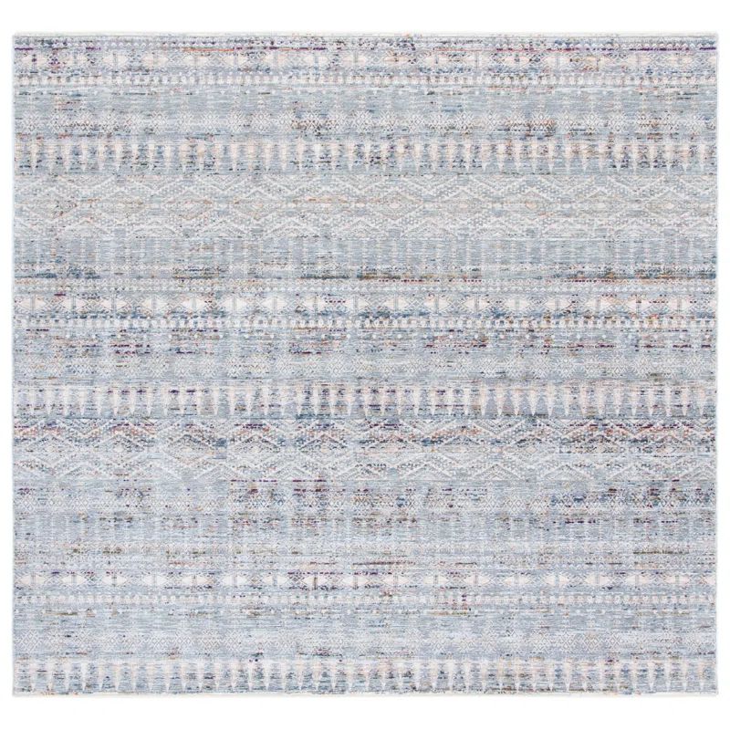 Hand-Knotted Silver & Green Square Synthetic Area Rug - 79"x79"
