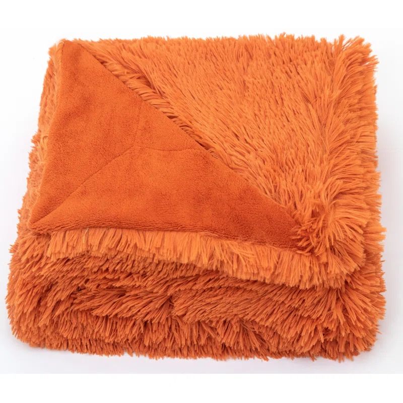 Rust Orange Reversible Faux Fur and Fleece Throw Blanket 60" x 70"