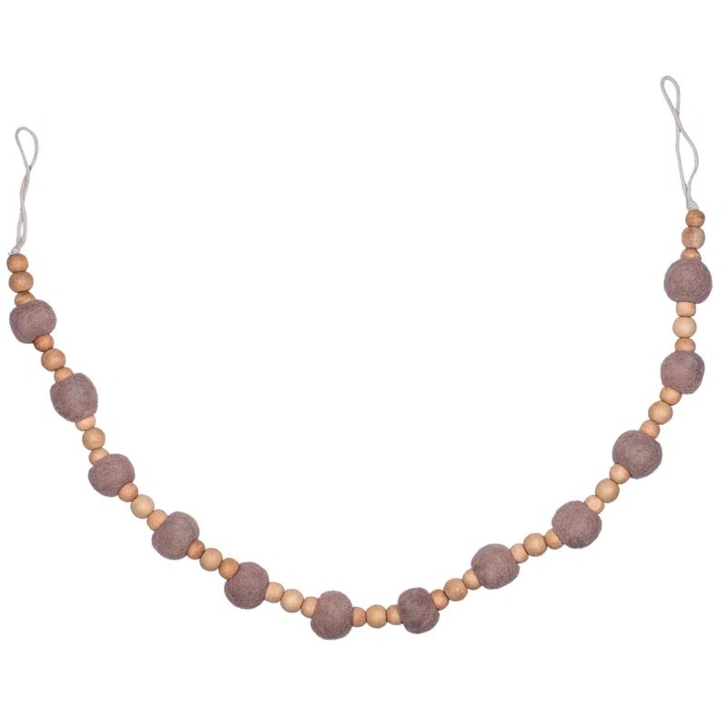 6-Foot Mocha Wool and Wood Bead Garland