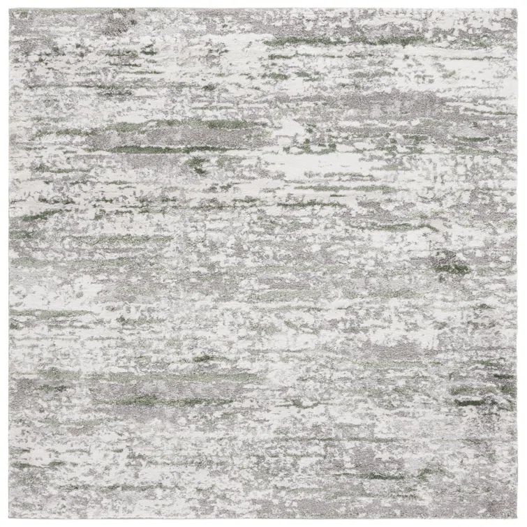 Gray and Green Abstract Hand-knotted Square Area Rug